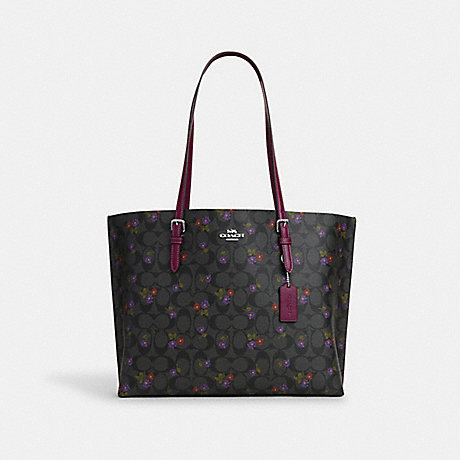 COACH CM073 Mollie Tote In Signature Canvas With Country Floral Print Silver/Graphite/Deep-Berry