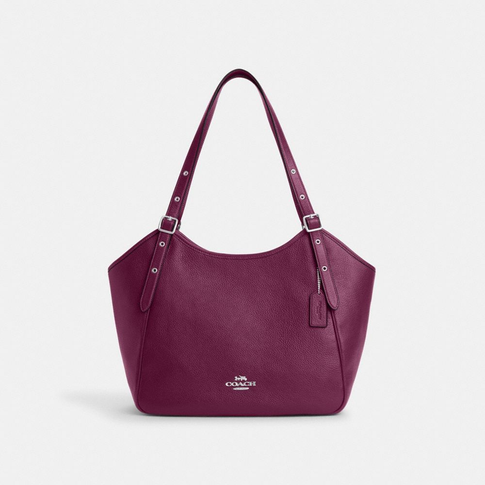 COACH CM074 Meadow Shoulder Bag Silver/Deep Berry