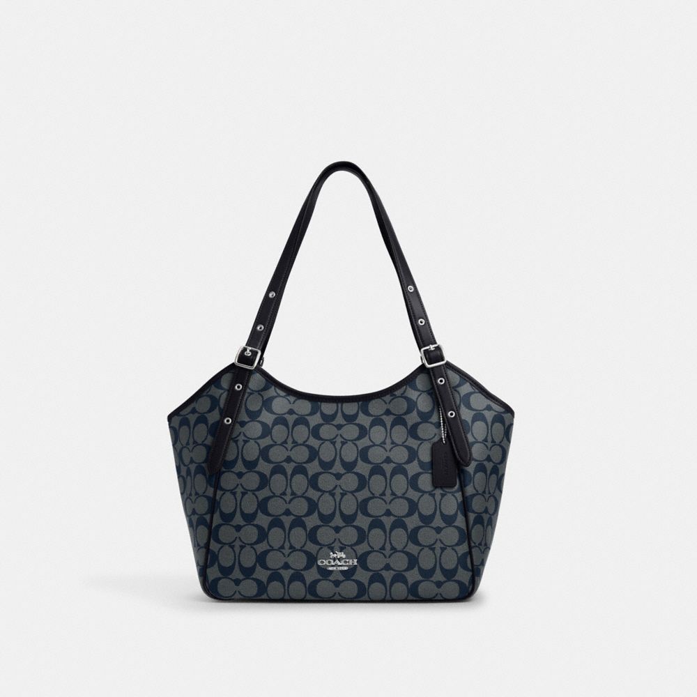 COACH CM076 Meadow Shoulder Bag In Signature Canvas Silver/Denim/Midnight Navy