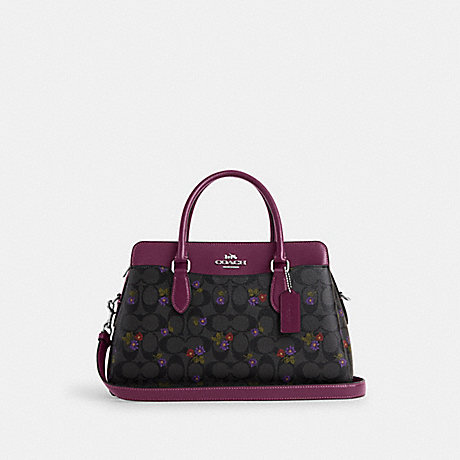 COACH CM077 Darcie Carryall In Signature Canvas With Country Floral Print Silver/Graphite/Deep-Berry
