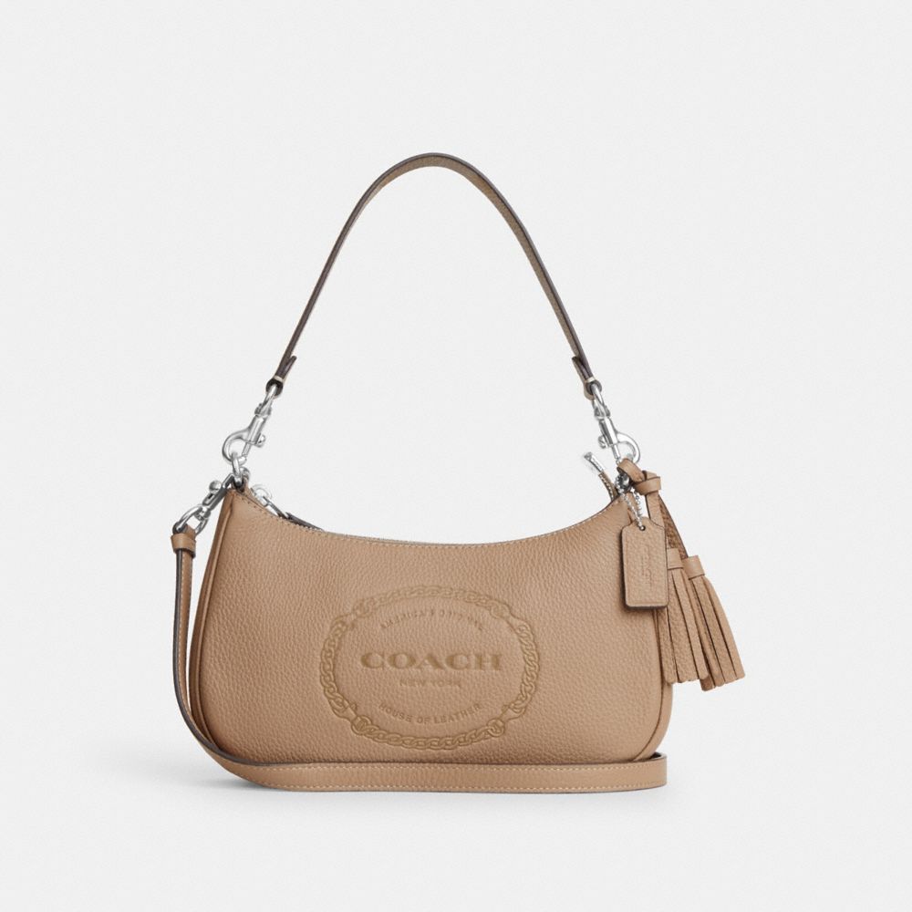 Teri Shoulder Bag With Coach Heritage - CM084 - Silver/Taupe