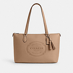 COACH CM086 Gallery Tote With Coach Heritage SILVER/TAUPE