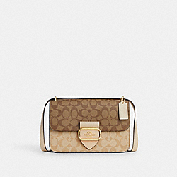 COACH CM089 Large Morgan Square Crossbody In Blocked Signature Canvas GOLD/LIGHT KHAKI MULTI