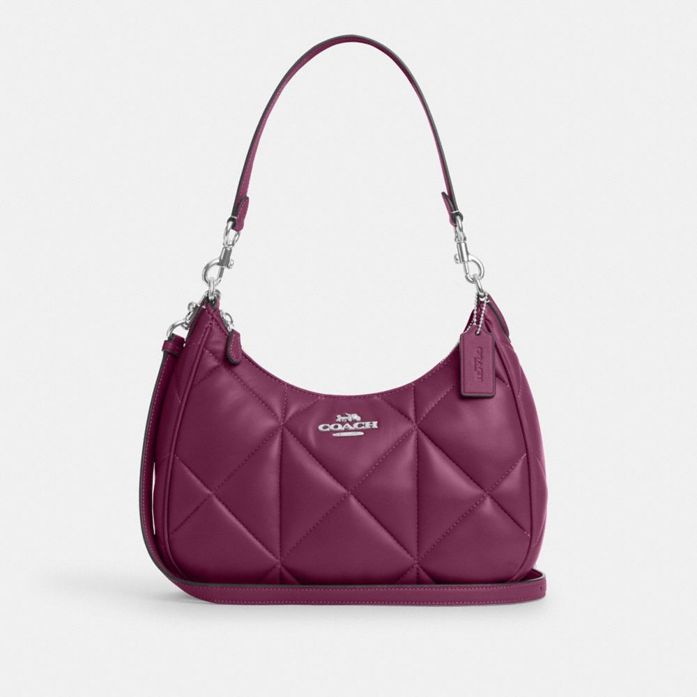 COACH CM097 Teri Hobo With Puffy Diamond Quilting SILVER/DEEP BERRY