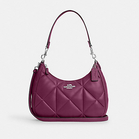 COACH CM097 Teri Hobo With Puffy Diamond Quilting Silver/Deep-Berry