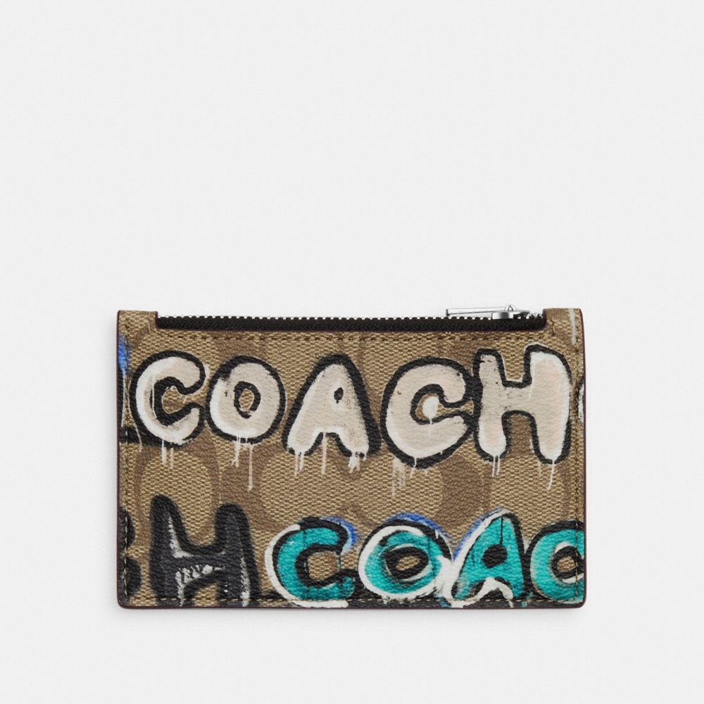 COACH CM158 Coach X Mint + Serf Zip Card Case In Signature Canvas Silver/Khaki Multi