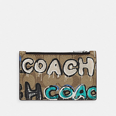 COACH CM158 Coach X Mint + Serf Zip Card Case In Signature Canvas Silver/Khaki-Multi