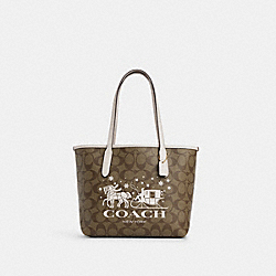 Mini City Tote In Signature Canvas With Horse And Sleigh - CM183 - Gold/Khaki/Chalk