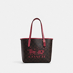 COACH CM183 Mini City Tote In Signature Canvas With Horse And Sleigh IM/BROWN/ROUGE