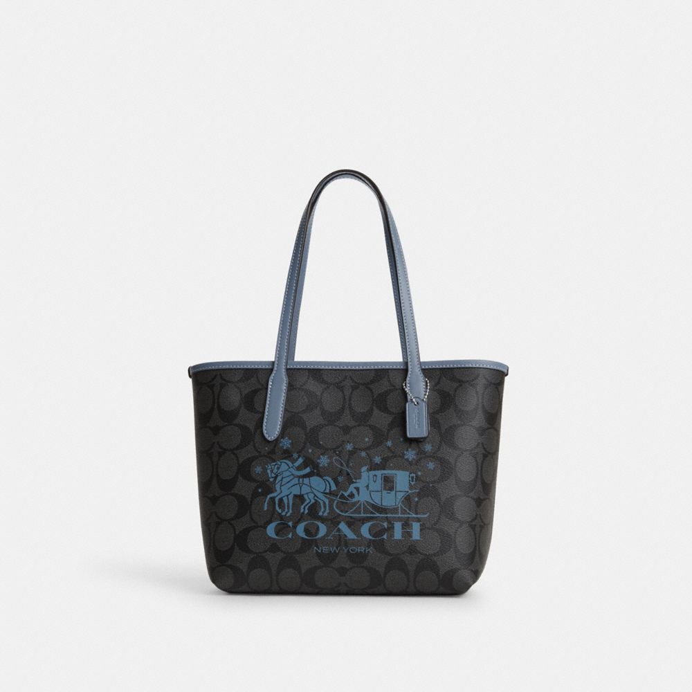 Mini City Tote In Signature Canvas With Horse And Sleigh - CM183 - Silver/Graphite/Light Mist
