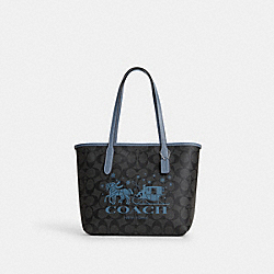 COACH CM183 Mini City Tote In Signature Canvas With Horse And Sleigh SILVER/GRAPHITE/LIGHT MIST