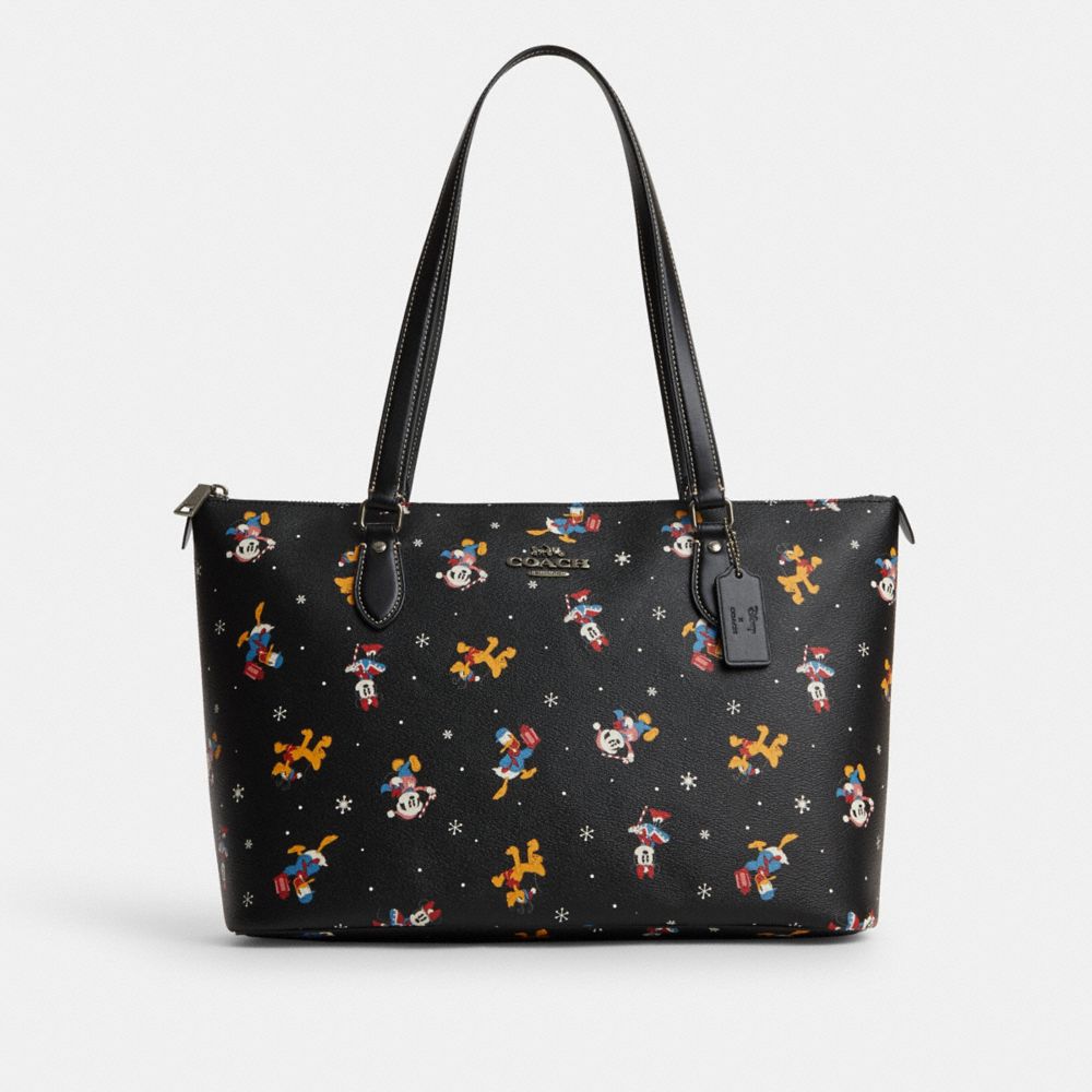 COACH CM189 Disney X Coach Gallery Tote With Holiday Print Gunmetal/Black Multi