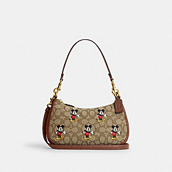 Disney X Coach Teri Shoulder Bag In Signature Jacquard With Mickey Mouse Print - CM196 - Brass/Khaki/Redwood Multi