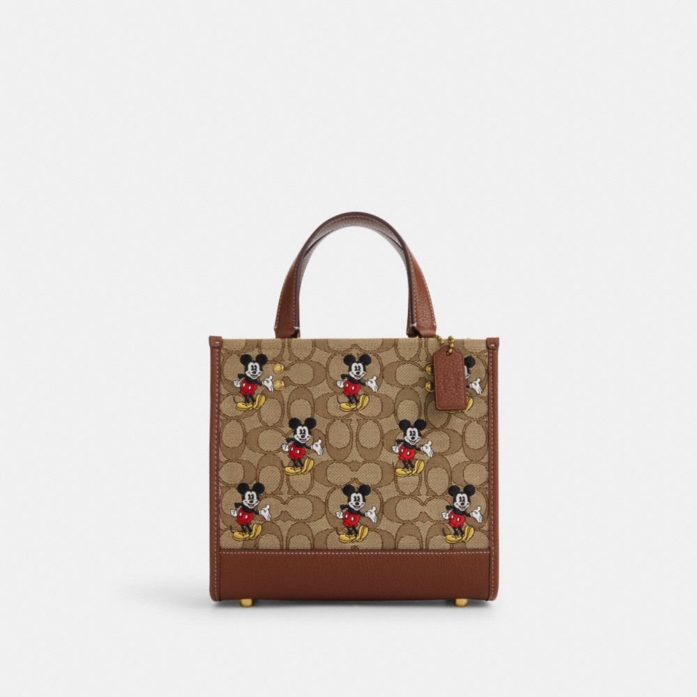 COACH CM199 Disney X Coach Dempsey Tote 22 In Signature Jacquard With Mickey Mouse Print Brass/Khaki/Redwood Multi