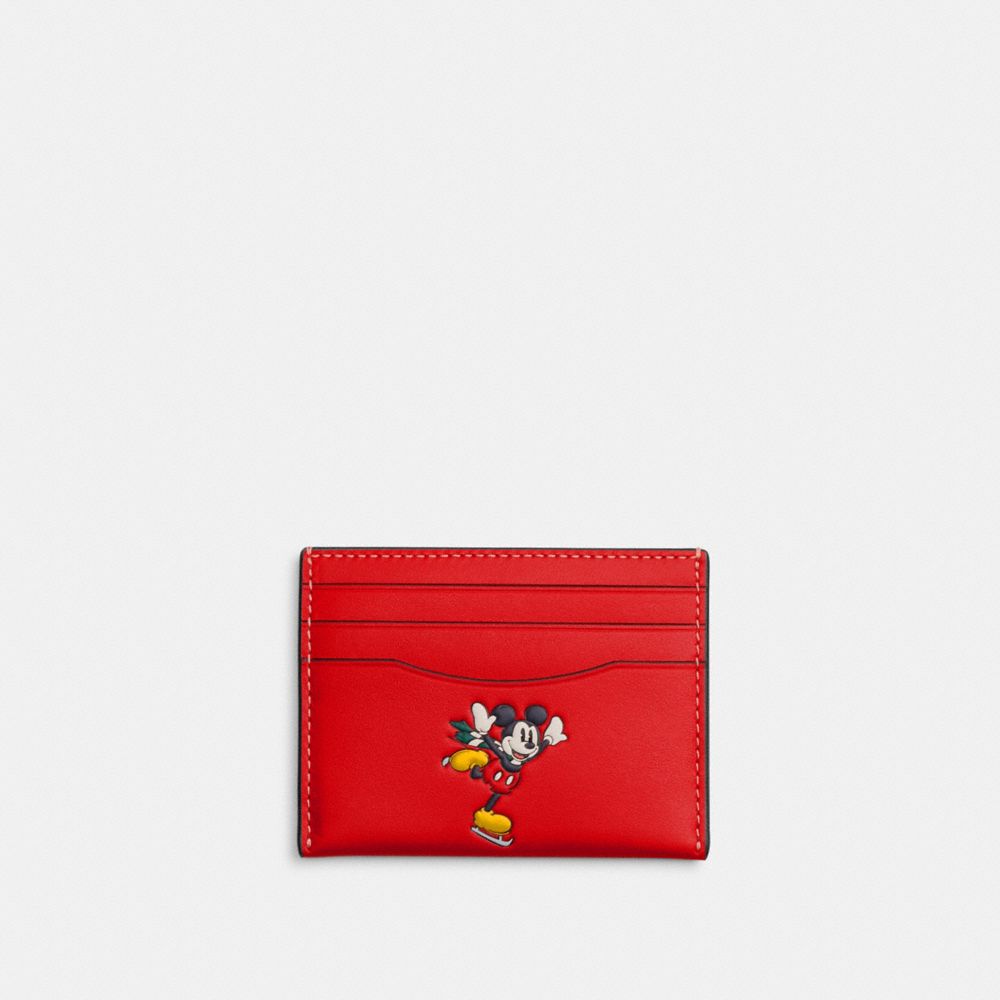 COACH CM209 Disney X Coach Slim Id Card Case With Winter Motif Black Antique Nickel/Electric Red Multi