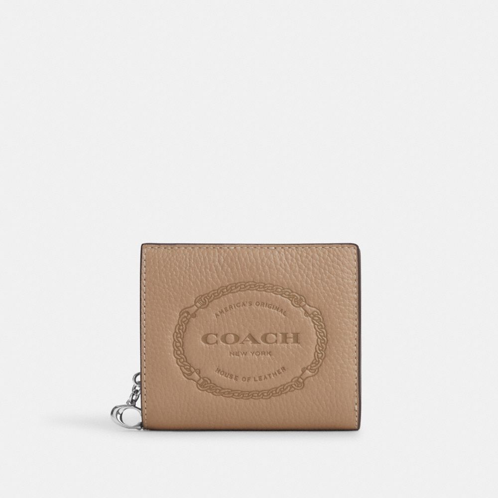 COACH CM216 Snap Wallet With Coach Heritage Silver/Taupe