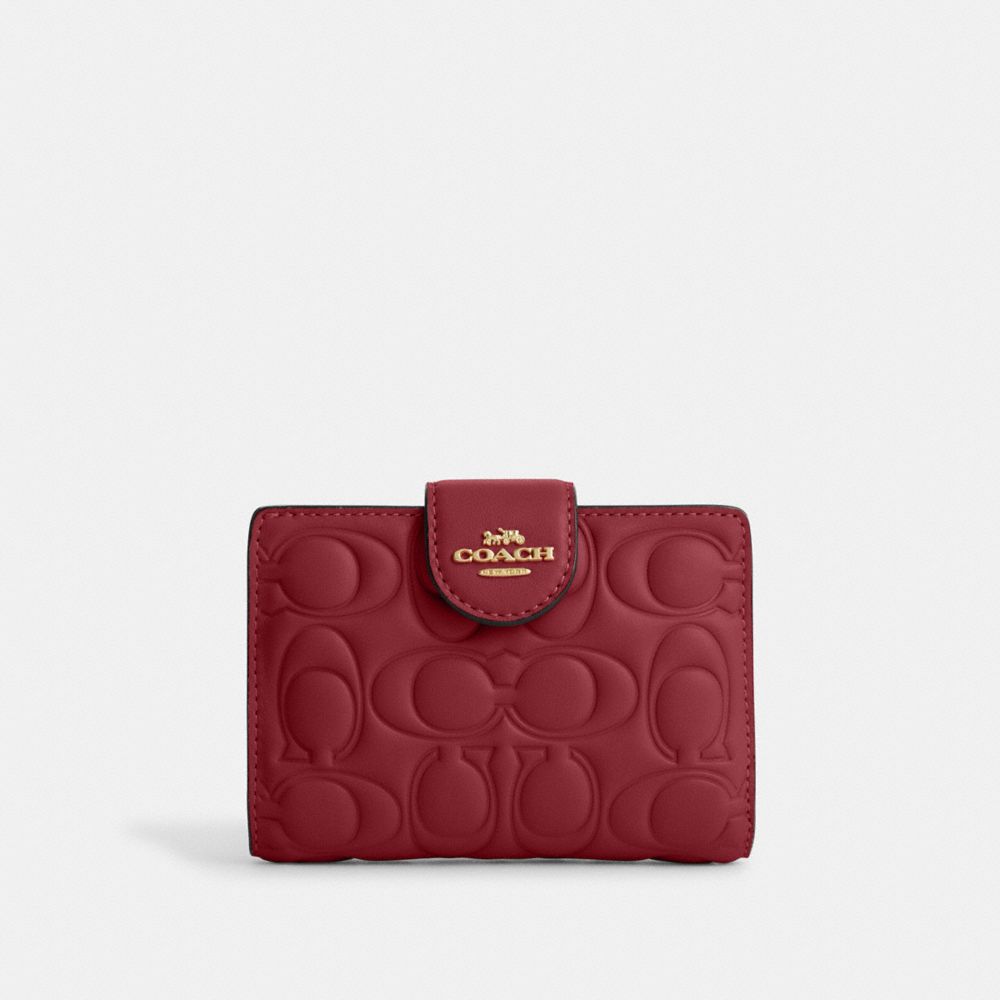 COACH CM241 Medium Corner Zip Wallet With Signature Gold/Cherry