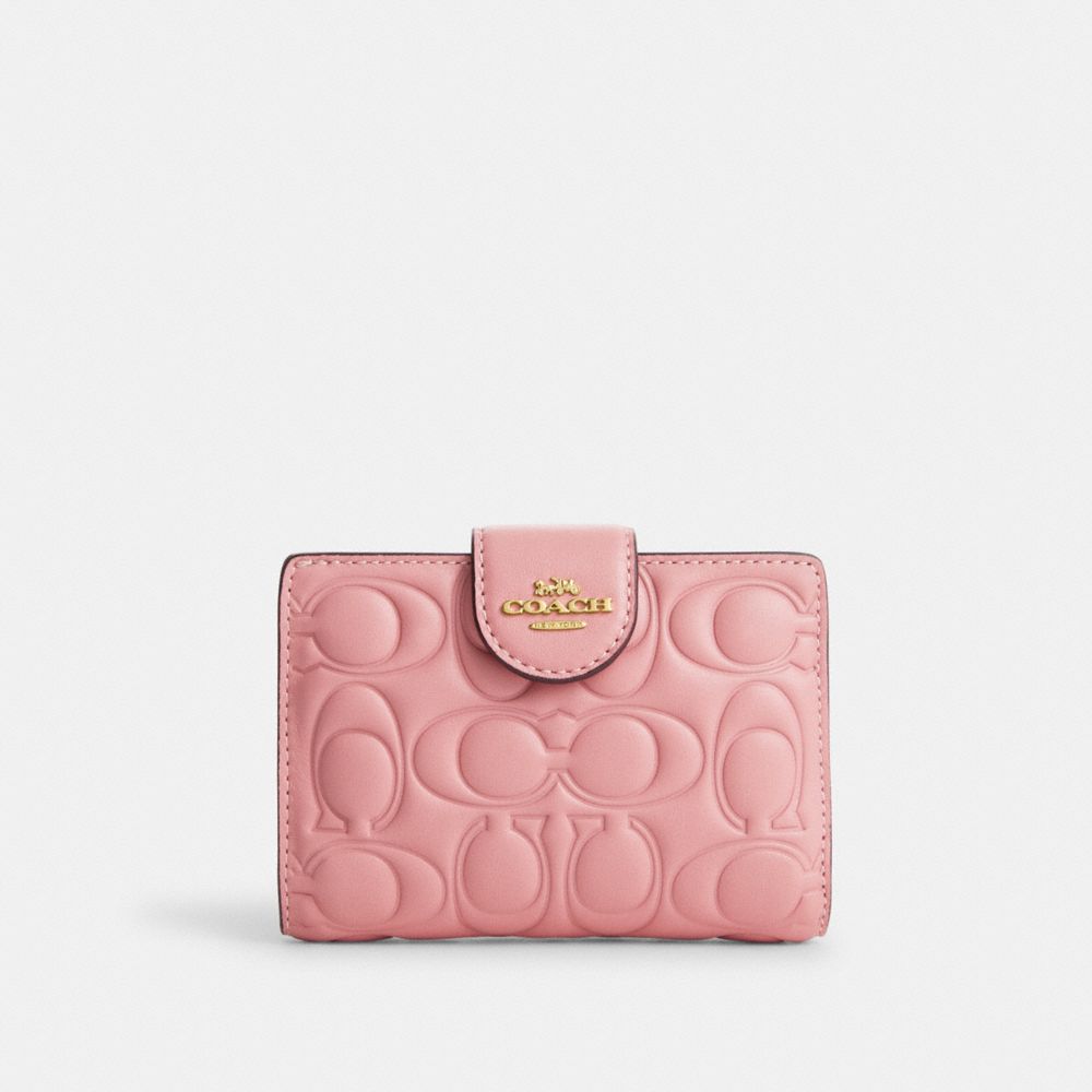 Medium Corner Zip Wallet With Signature - CM241 - Gold/Light Blush