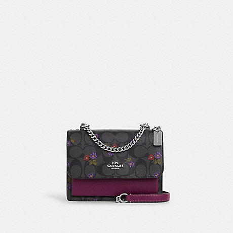 COACH CM244 Mini Klare Crossbody In Signature Canvas With Country Floral Print Silver/Graphite/Deep-Berry