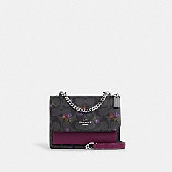 Mini Klare Crossbody In Signature Canvas With Country Floral Print - CM244 - Silver/Graphite/Deep Berry