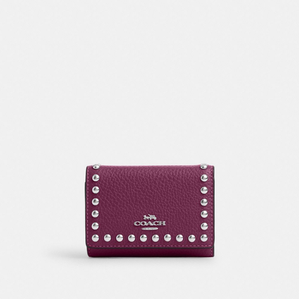 COACH CM247 Micro Wallet With Rivets SILVER/DEEP BERRY