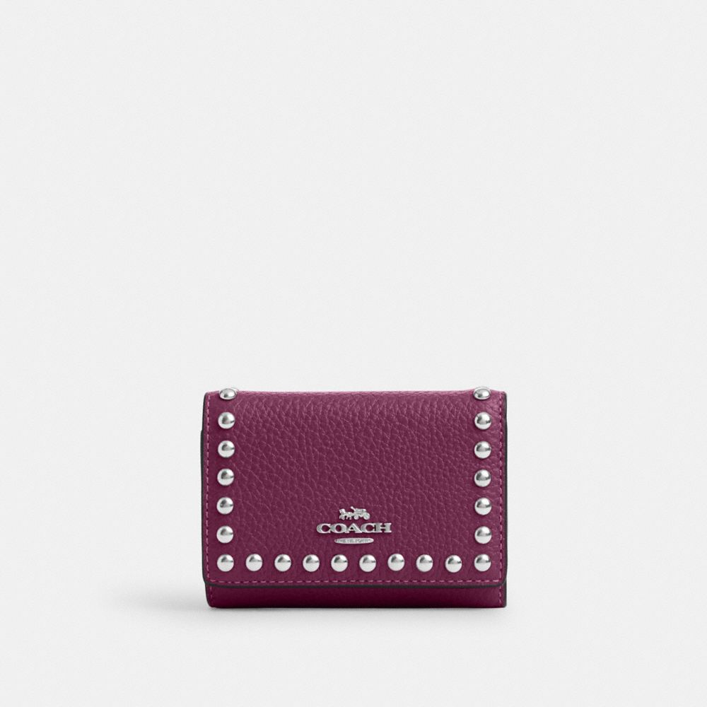 COACH CM247 Micro Wallet With Rivets SILVER/DEEP BERRY