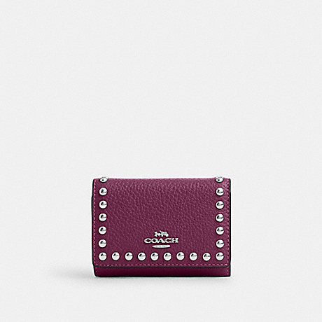 COACH CM247 Micro Wallet With Rivets Silver/Deep Berry