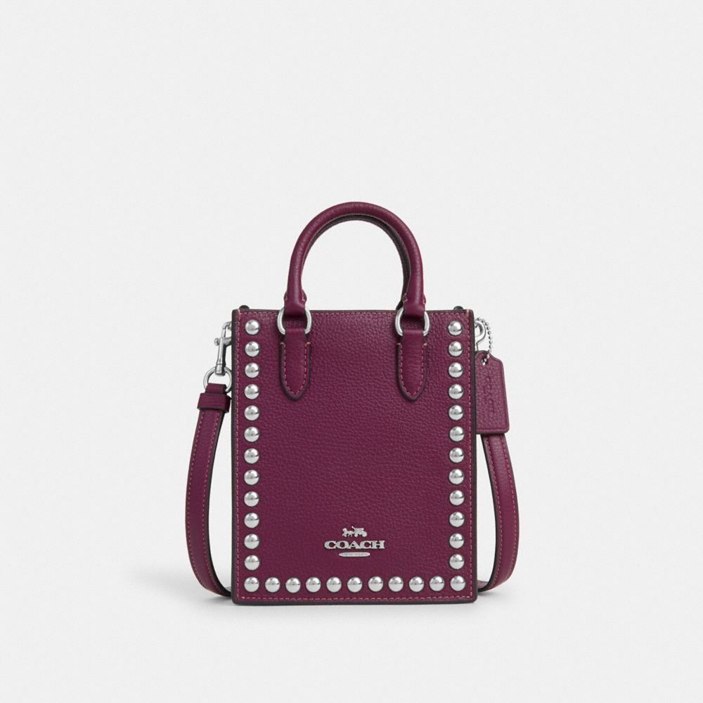 COACH CM248 North South Mini Tote With Rivets Silver/Deep Berry