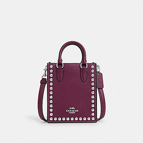 COACH CM248 North South Mini Tote With Rivets Silver/Deep-Berry