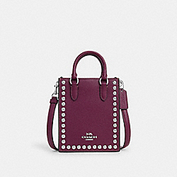 North South Mini Tote With Rivets - CM248 - Silver/Deep Berry