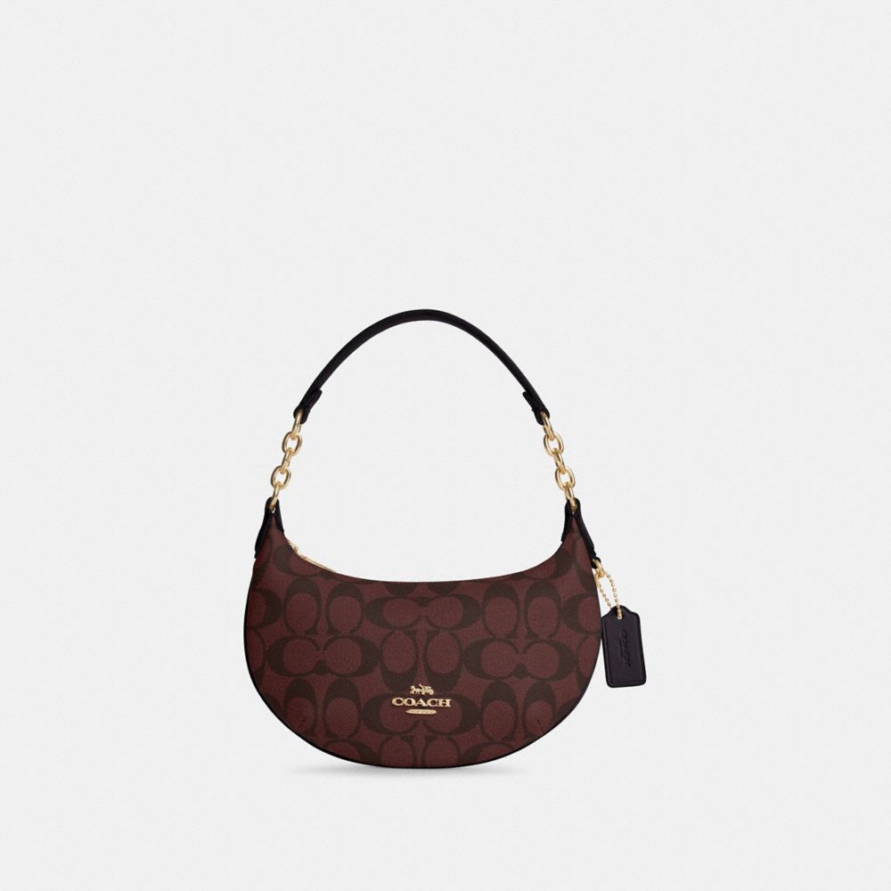 COACH CM273 Mini Payton In Signature Canvas GOLD/OXBLOOD MULTI