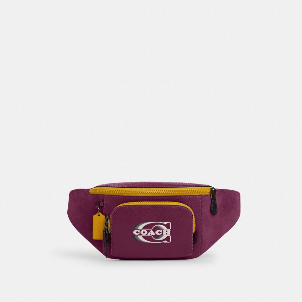 COACH CM274 Track Belt Bag In Colorblock With Coach Stamp Black Antique Nickel/Deep Berry Multi