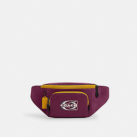 COACH CM274 Track Belt Bag In Colorblock With Coach Stamp Black-Antique-Nickel/Deep-Berry-Multi