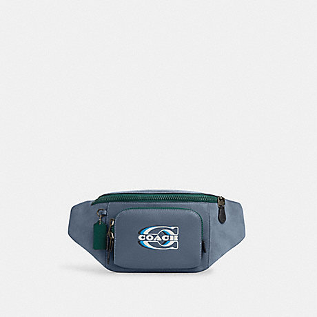 COACH CM274 Track Belt Bag In Colorblock With Coach Stamp Black-Antique-Nickel/Light-Mist-Multi