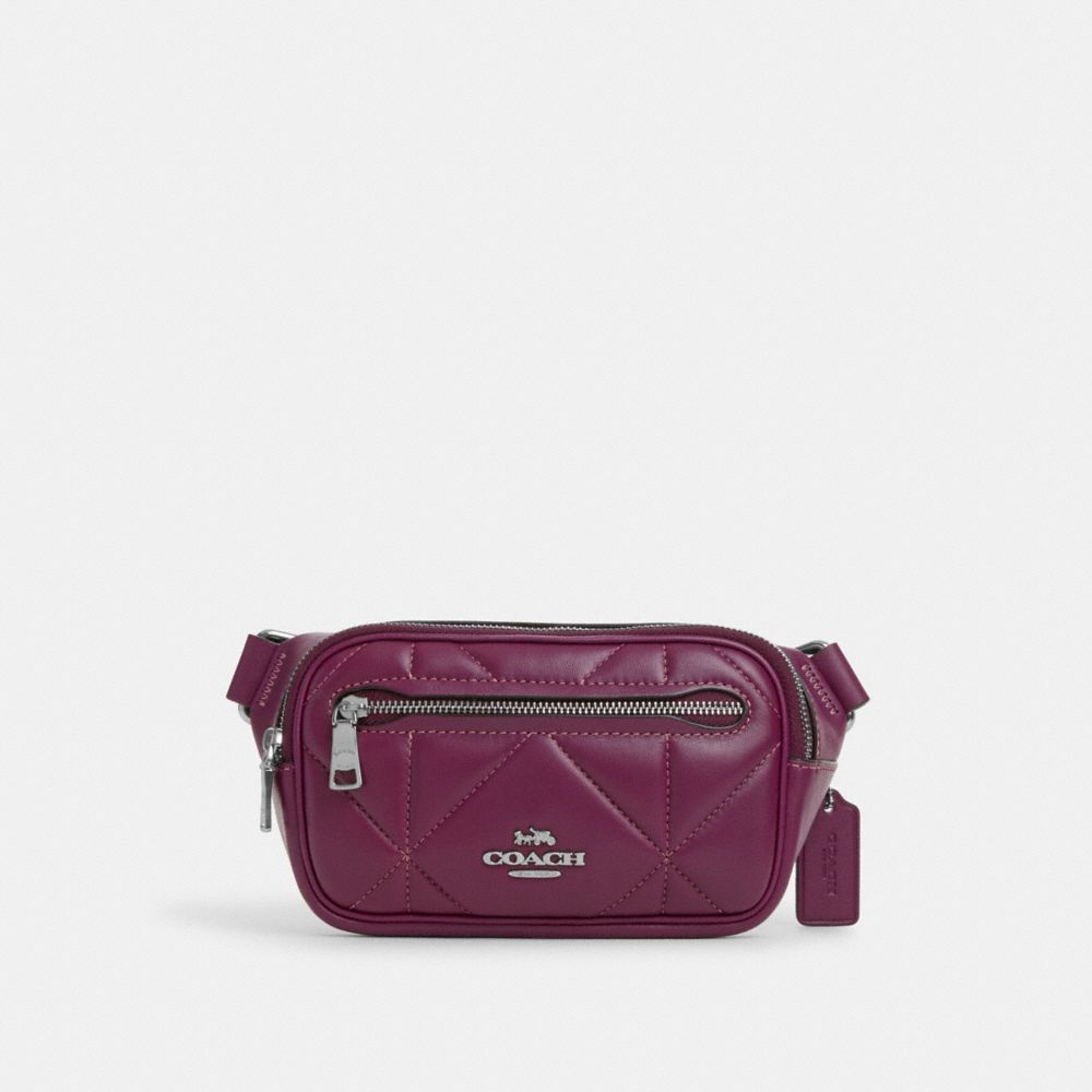 COACH CM278 Mini Belt Bag With Puffy Diamond Quilting SILVER/DEEP BERRY