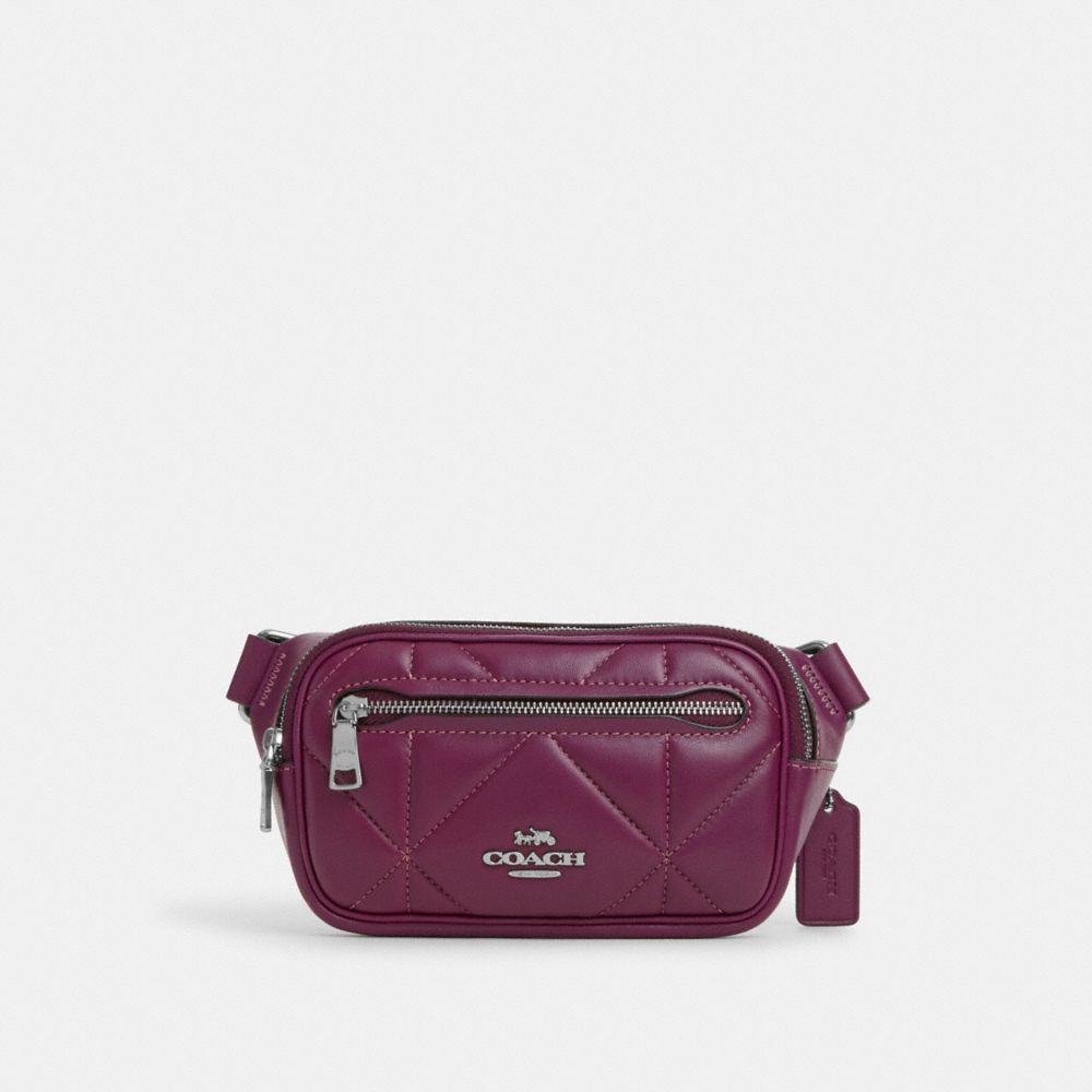 COACH CM278 Mini Belt Bag With Puffy Diamond Quilting Silver/Deep Berry