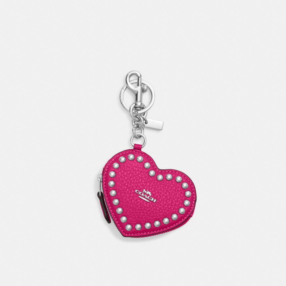 COACH CM311 Heart Pouch With Rivets SILVER/CERISE