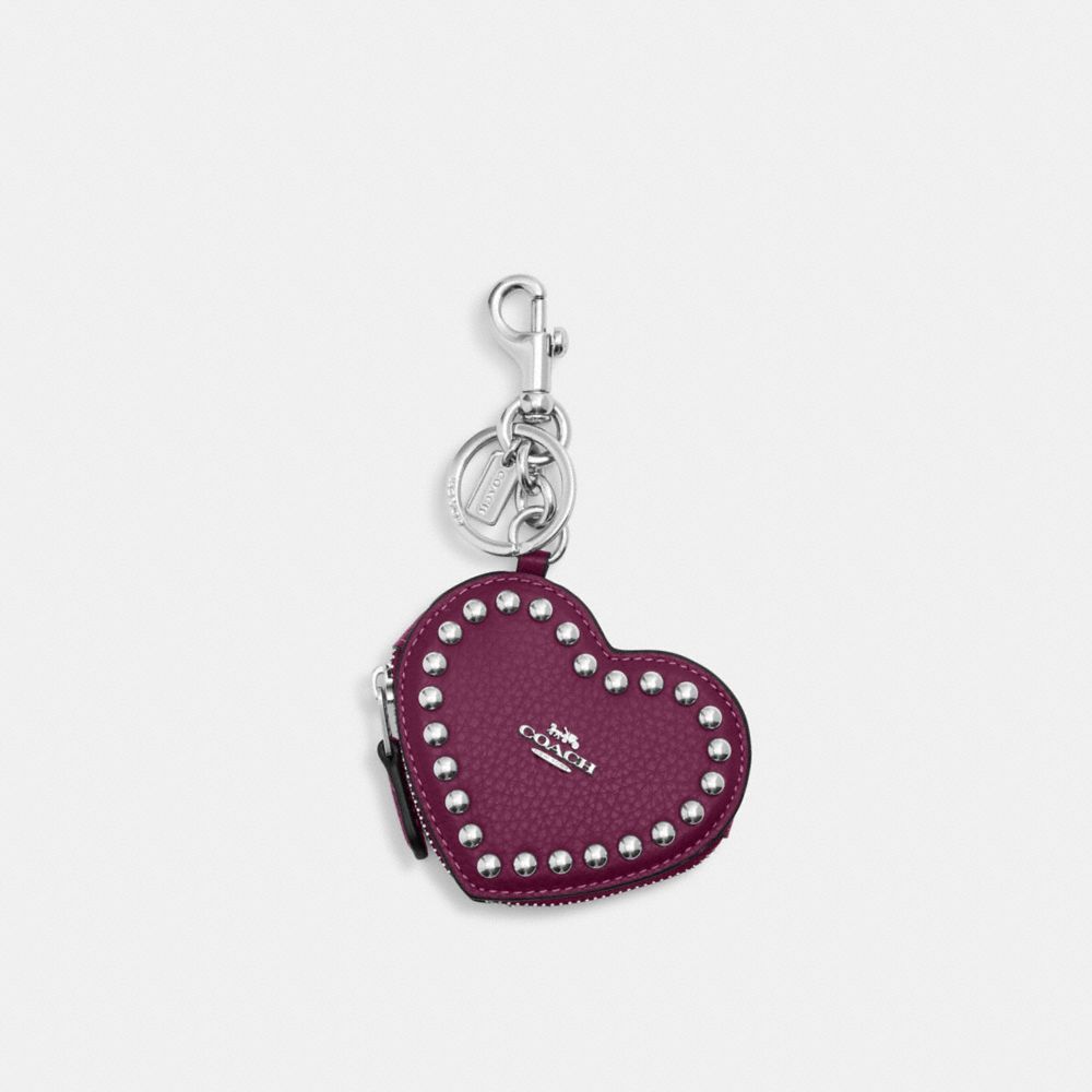 COACH CM311 Heart Pouch With Rivets SILVER/DEEP BERRY