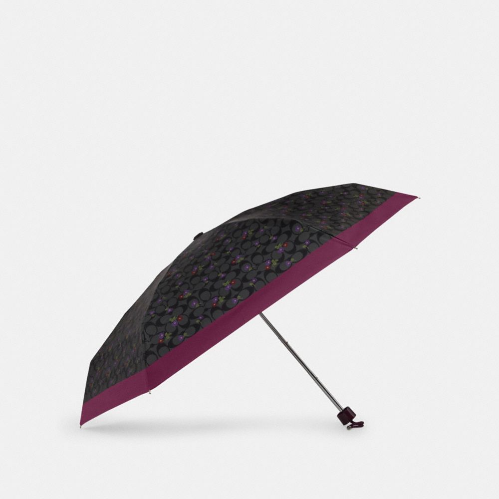 COACH CM312 Mini Umbrella In Signature Country Floral Print Silver/Graphite/Deep Berry