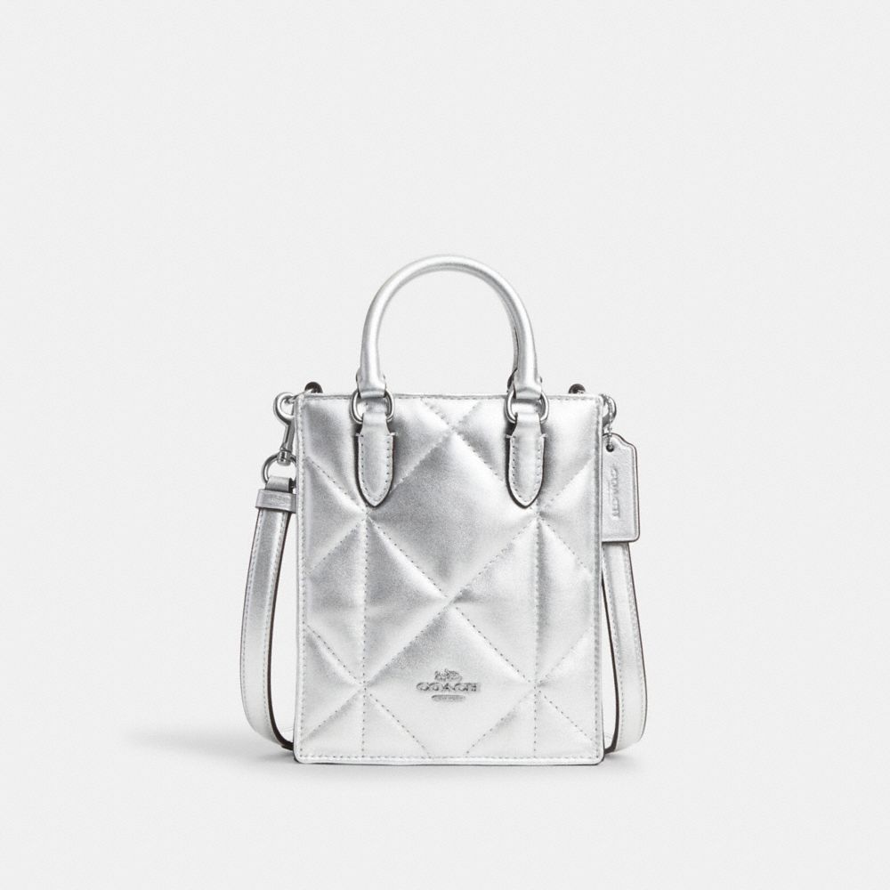 COACH CM314 North South Mini Tote With Puffy Diamond Quilting SILVER/METALLIC SILVER