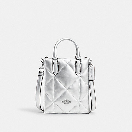 COACH CM314 North South Mini Tote With Puffy Diamond Quilting Silver/Metallic-Silver