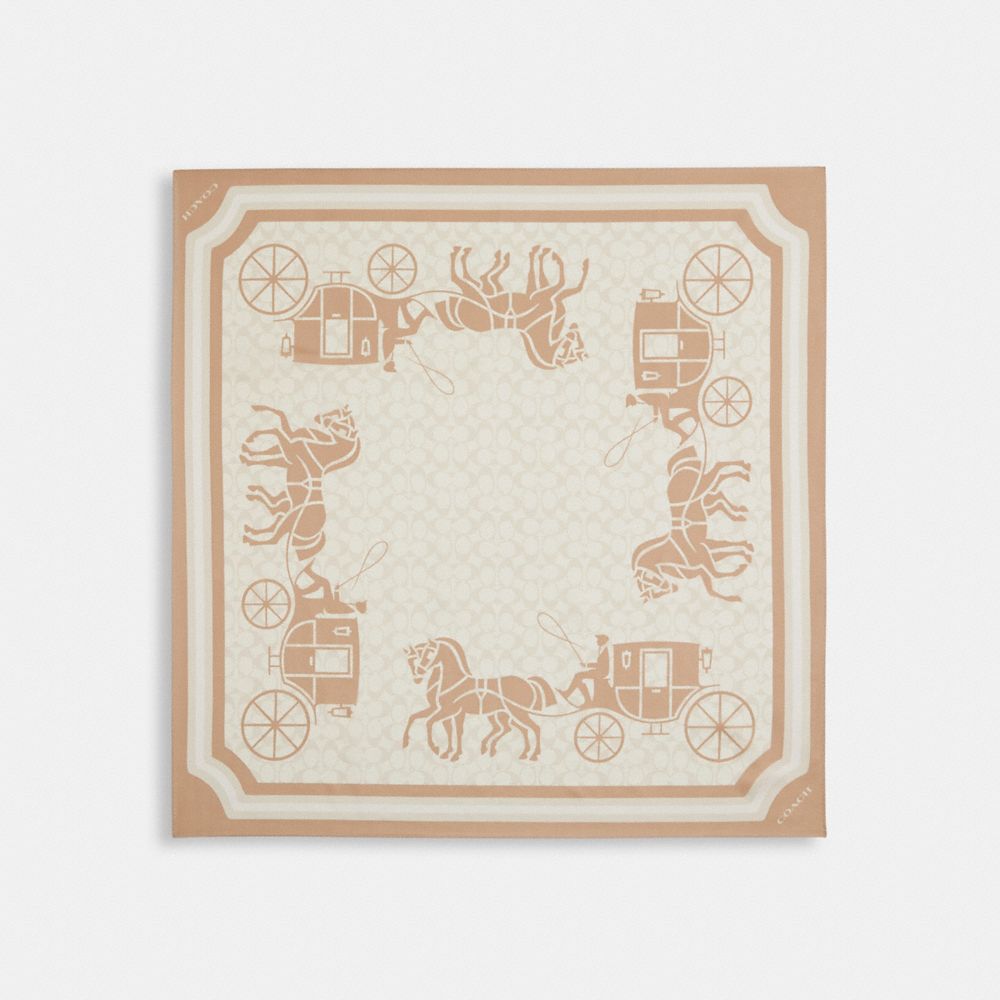 COACH CM321 Signature Horse And Carriage Silk Square Scarf Taupe