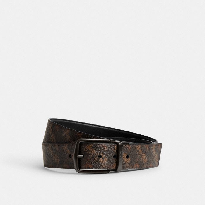 HARNESS BUCKLE CUT-TO-SIZE REVERSIBLE BELT WITH HORSE AND CARRIAGE PRINT, 38MM