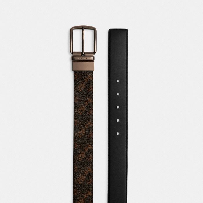 HARNESS BUCKLE CUT-TO-SIZE REVERSIBLE BELT WITH HORSE AND CARRIAGE PRINT, 38MM