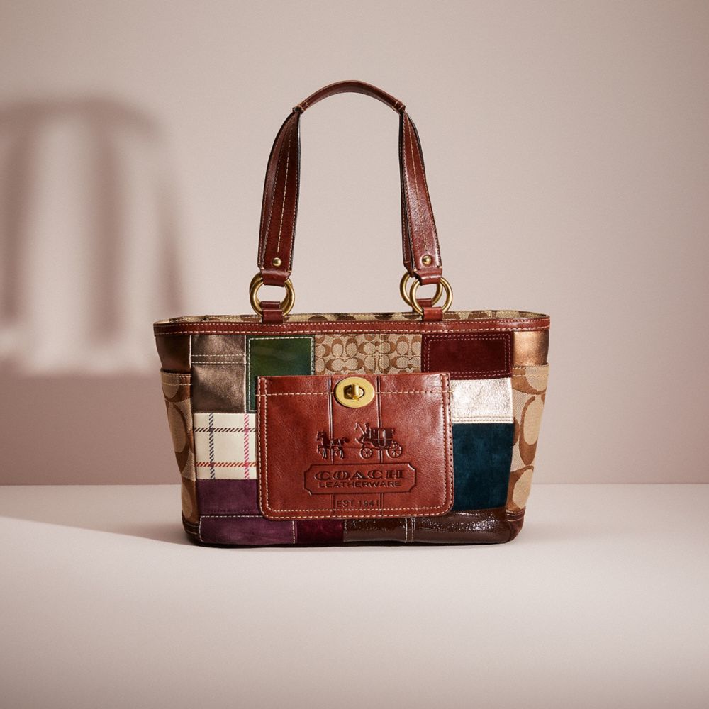 CM356 - Restored Holiday Patchwork Gallery Tote Brass/Multi