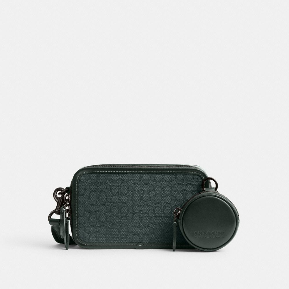 COACH CM372 Charter Slim Crossbody In Micro Signature Jacquard AMAZON GREEN