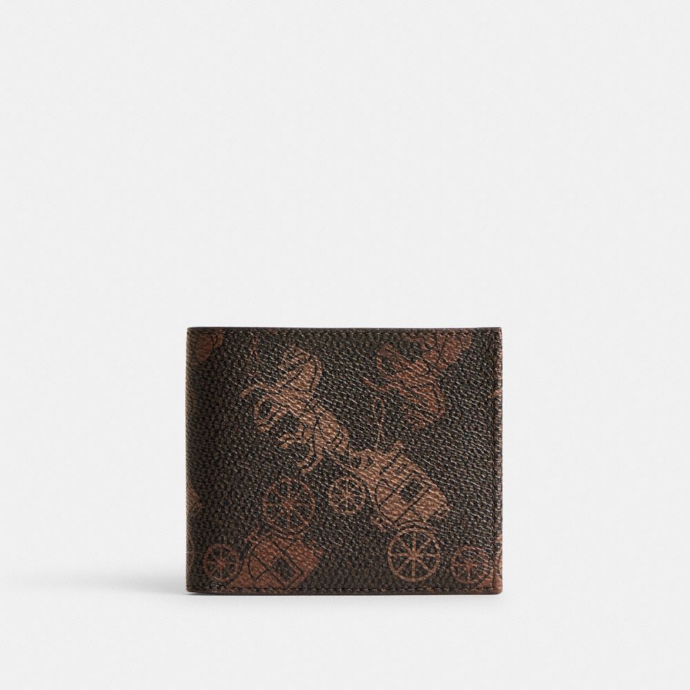 COACH CM385 Double Billfold Wallet With Large Horse And Carriage Print TRUFFLE/BURNISHED AMBER