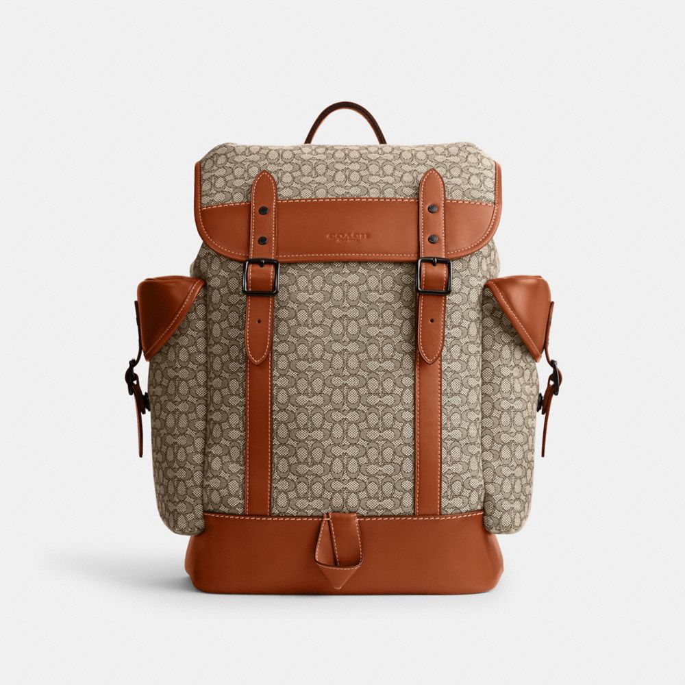 COACH CM387 Hitch Backpack In Micro Signature Jacquard COCOA/BURNISHED AMBER