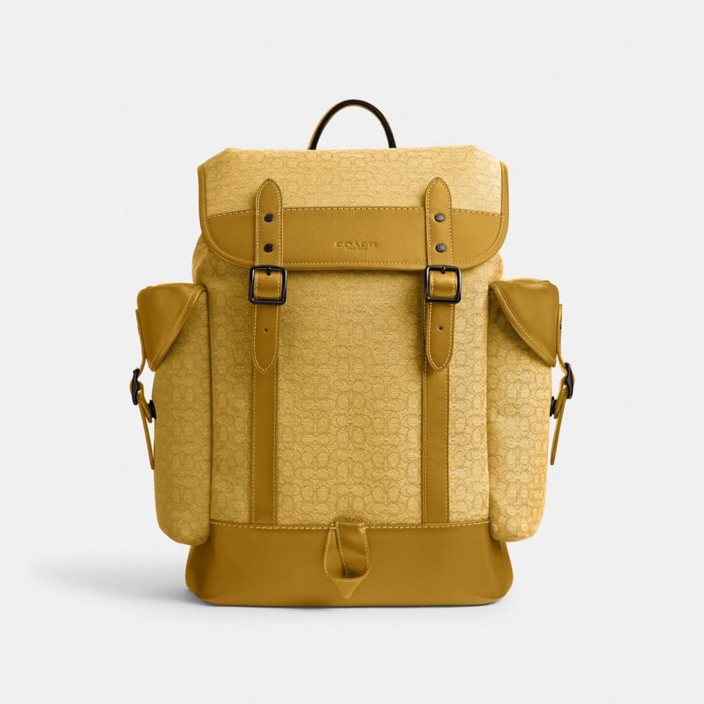 COACH CM387 Hitch Backpack In Micro Signature Jacquard Yellow/Flax