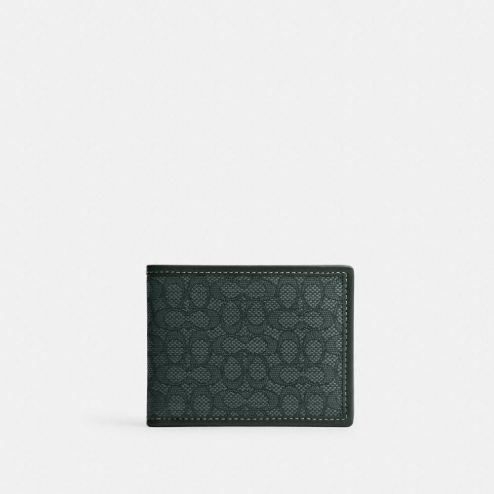 COACH CM400 Slim Billfold Wallet In Micro Signature Jacquard AMAZON GREEN